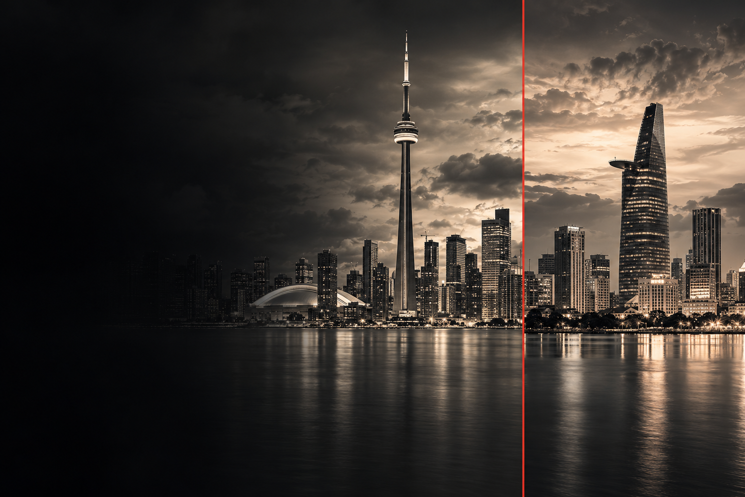 Illustrative montage of Toronto and Ho Chi Minh City skylines